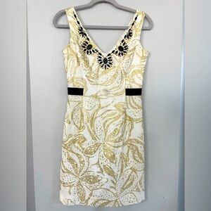 Lilly Pulitzer, 2, women’s gold & white fitted mini dress w/ black bead accents